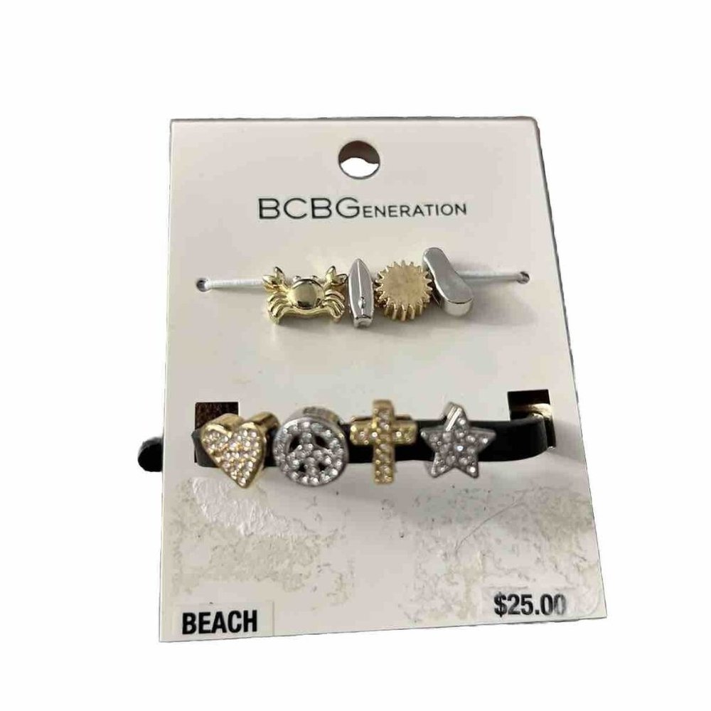 BCBG Generation Beach Charms Link Bracelet Black strap - BNWT